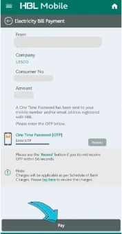 How to Pay LESCO Bill through HBL App 5 Pay button image