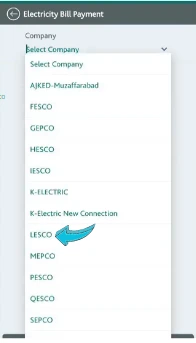 How to Pay LESCO Bill through HBL App 3 Select Company as LESCO image